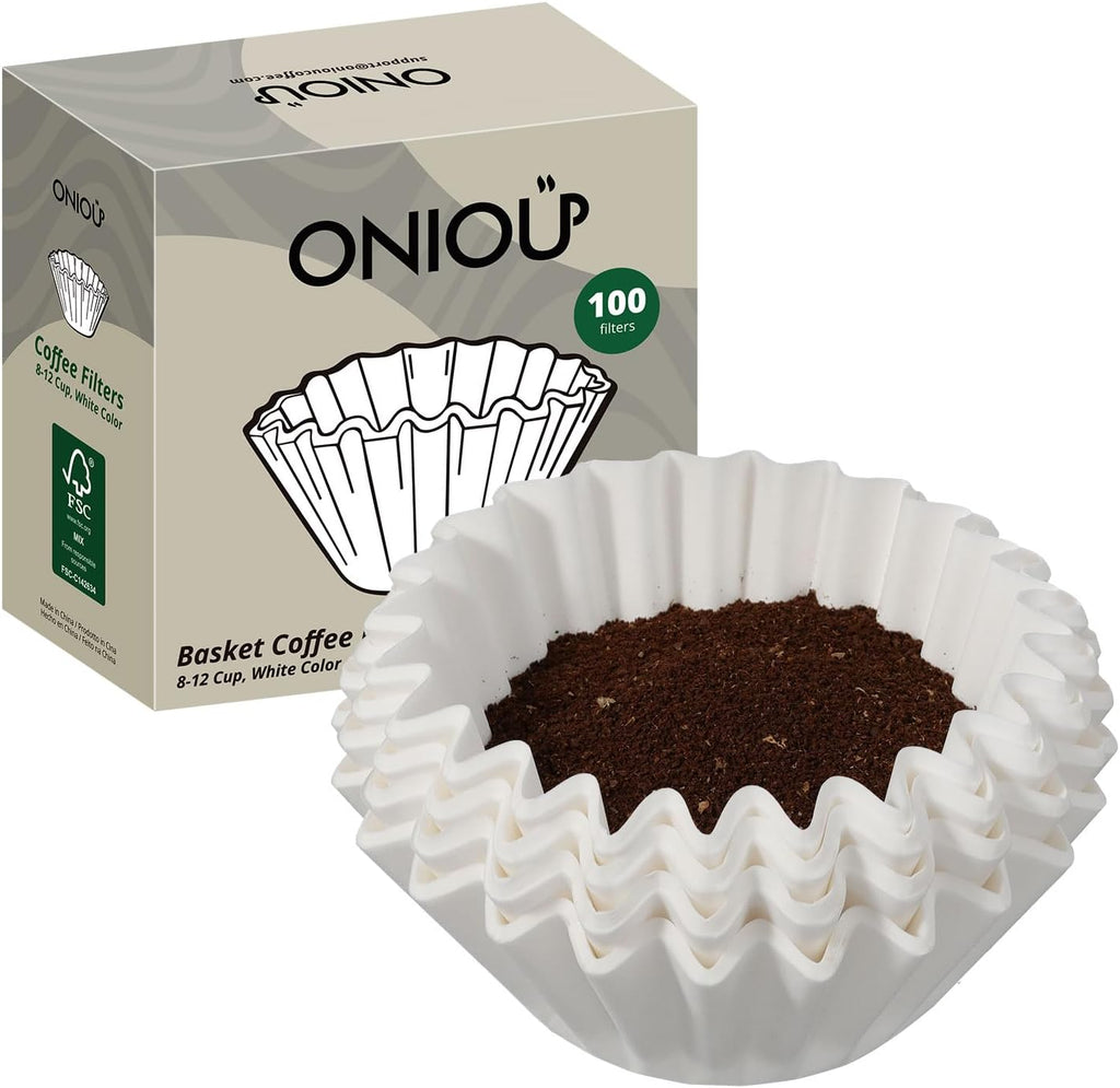 Basket Coffee Filters 8-12 Cup, 100 Count Flat Bottom Paper Filters for Drip Coffee Makers, Compatible with Mr. Coffee, BLACK+DECKER, Cuisinart, White