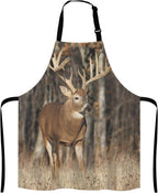 Deer Grass Hunting Bib Apron with Adjustable Neck for Men Women,Suitable for Home Kitchen Cooking Waitress Chef Grill Bistro Baking BBQ Apron
