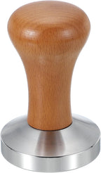 uxcell 58mm Coffee Tamper, Stainless Steel Espresso Press Tamper, Espresso Tamper with Wooden Handle Suitable for Coffee Shop, Restaurant Bar, Bakery (Light Brown)