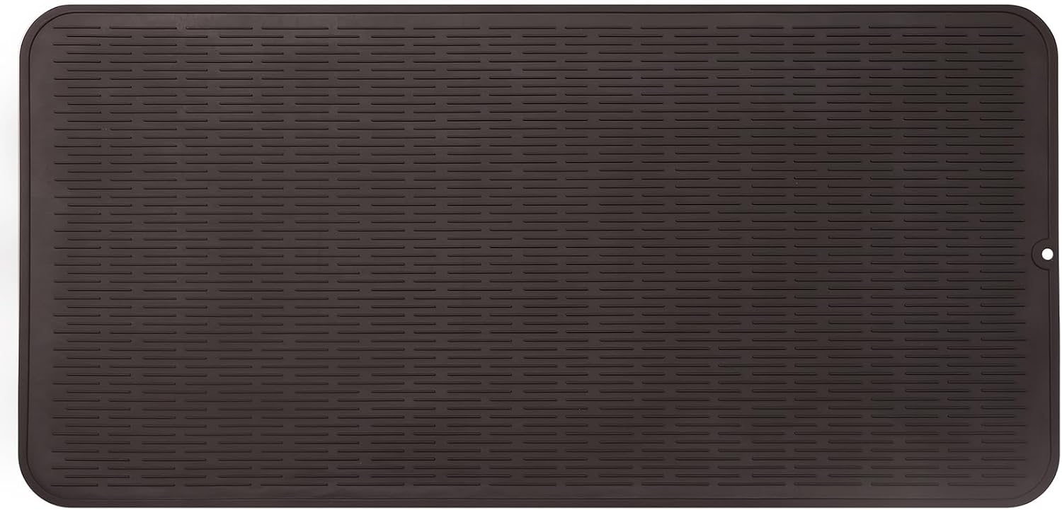 Silicone Dish Drying Mat for Multiple Usage,Easy clean,Eco-friendly,Heat-resistant Silicone Mat for Kitchen Counter or Sink,Refrigerator or Drawer Liner Coffee 5XL 36inches x 18inches