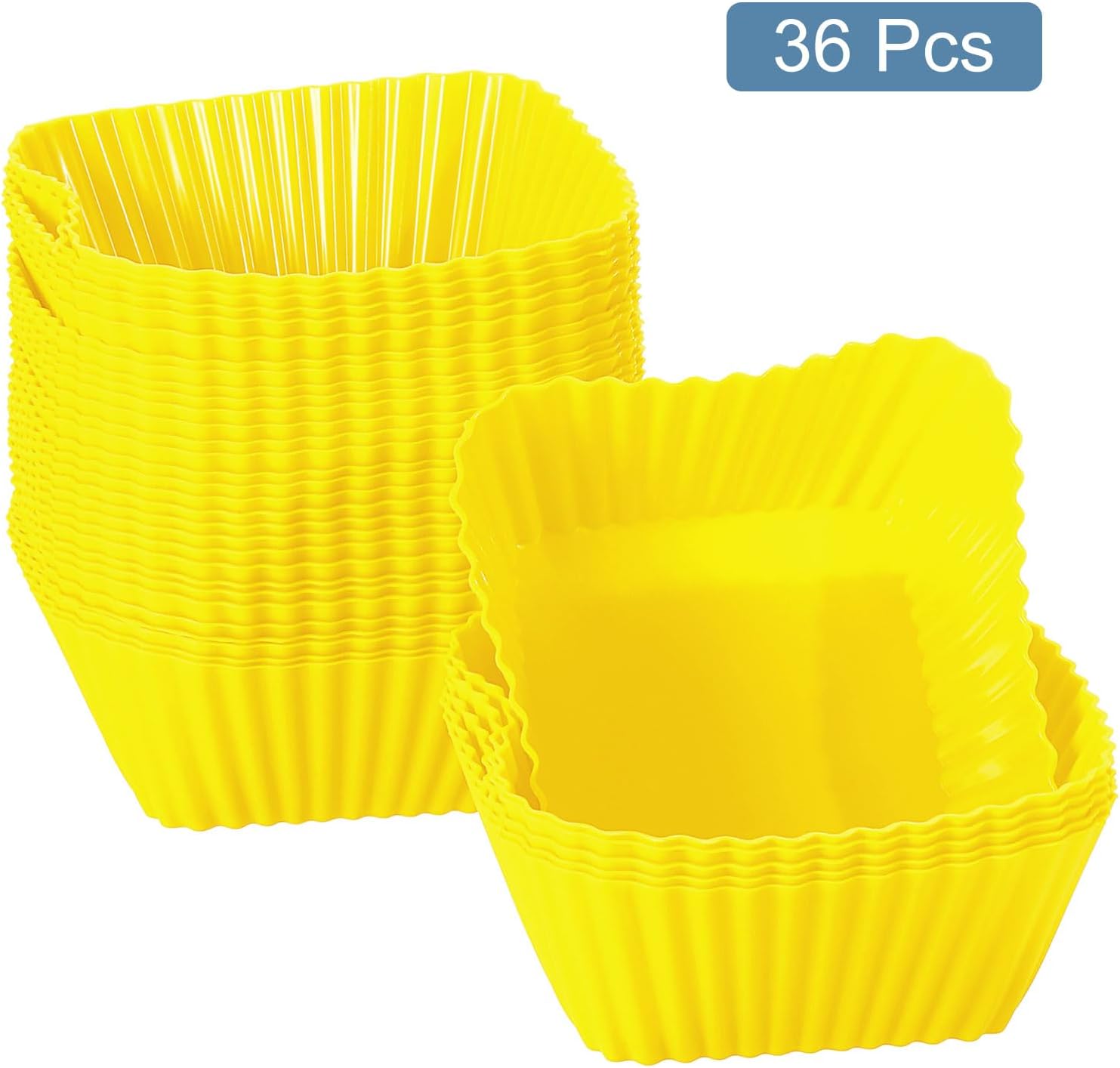 uxcell 36Pcs Silicone Cupcake Baking Cups, Silicone Muffins Liners Non-Stick Square Baking Cups, for Cooking Eggs Baking Muffins and Make a Cake(Yellow)