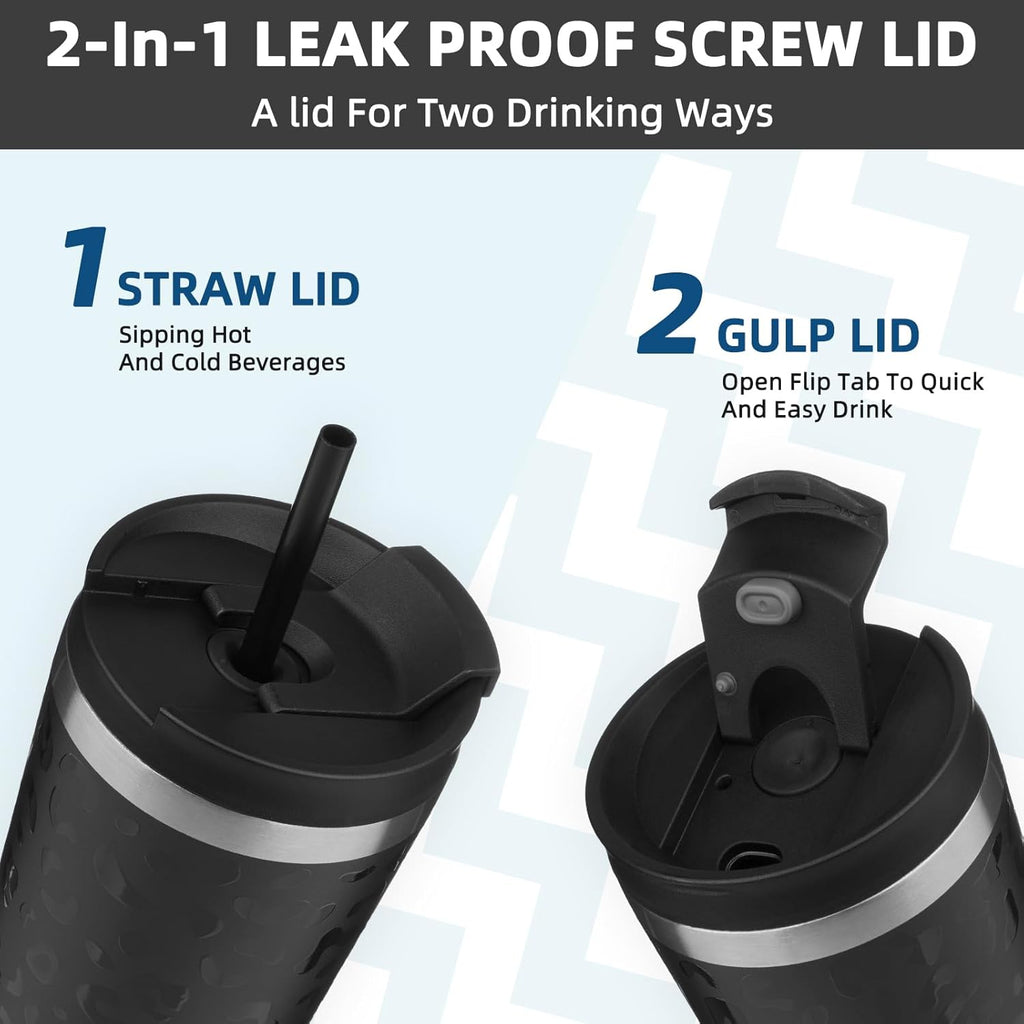 BJPKPK 18oz Insulated Tumbler With lid And Straw Stainless Steel Tumblers Travel Coffee Mug Reusable Thermal Cup,Black Leopard