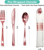 Pre Wrapped Cutlery Set- 25 sets of Fork, Knife, Spoon wrapped in a napkin - 25 Small Plates- 25 Big Plates (Silver)