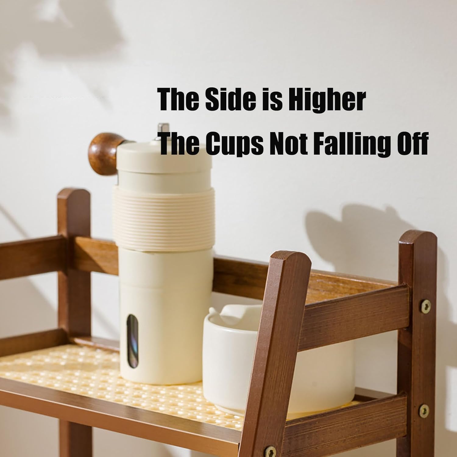 KISKIS Cup Mug Holder Wooden & bamboo look, Non-Slip Coffee Cup Rack Organizer, Bathroom Stand Storage Shelf with 2 Tier, Kitchen Countertop Spice Rack