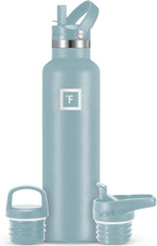 IRON °FLASK Camping & Hiking Hydration Canteens - 3 Lids (Narrow Straw Lid) Leak Proof Vacuum Insulated Stainless Steel - Hot & Cold Double Walled Sports Water Bottle - Elemental Gray, 24 Oz