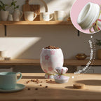 Cute Storage Jars with Airtight Lid, Funny Candy Shape Ceramic Food Container, Cookie Canister for Coffee Bean, Sugar, Tea, Spices, Cereal, Nuts, Dog Treat-700 ml / 23.7 oz(Pink Flowers)