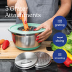 WHYSKO Stainless Steel Mixing Bowls with Lids Set - 5 Rustproof Metal Nesting Mixing Bowls for Kitchen, Meal Prep, Baking, Cooking, Storage - Includes 3 Grater Attachments, Dishwasher Safe