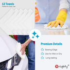 Orighty Microfiber Cleaning Cloth, 12 Pack Microfiber Towels for Cars, Highly Absorbent Car Cleaning Supplies, Lint Free Cloths Clean Rags for Car Care, House, Kitchen, 12x12 inch, White
