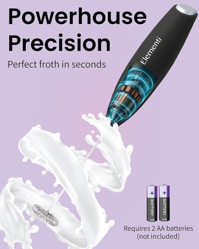 Elementi Frother Wand - Easy to Use Milk Frother Handheld Electric Stirrer for Powder Drinks, Durable & Powerful Protein Powder Mixer Wand, Coffee Stirrers Electric (White)