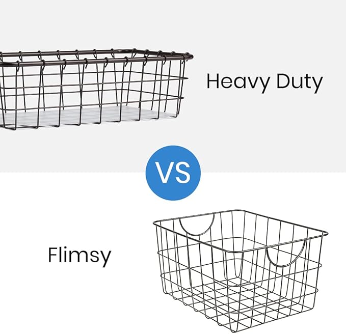 4 Pack Large Wire Baskets, 15" x 9" Metal Wire Basket for Pantry Organizers, Kitchen, Bathroom, Office, Stackable Storage Baskets, Bronze