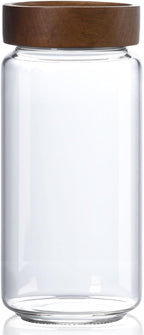 30 oz/900 ml Glass Jar with Airtight Wooden Screw Top Lid, Clear Stackable Food Storage Canister, Large Tall Decorative Glass Container for Coffee, Candy, Cookie, Sugar, Oatmeal, Salt, Pasta