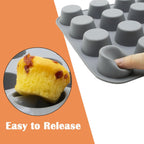 24 Cups Silicone Mini Muffin Pan Set, Nonstick Mini Cupcake Pans, BPA Free Small Muffin Tin for Baking, Set of 2 (Grey+Grey)