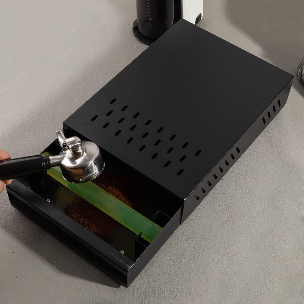 Espresso Knock Box Drawer Large Coffee Grounds Container Stainless Steel Coffee Knock Box Espresso Accessories Espresso Puck Knock Box Espresso Dump Bin Coffee Bar Accessories (BLACK)