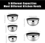 Lazycorner Mixing Bowls with Airtight Lids Set 5 Pcs Stainless Steel Bowls Set Baking Set Non-Slip Silicone Bottoms Great for Serving & Baking