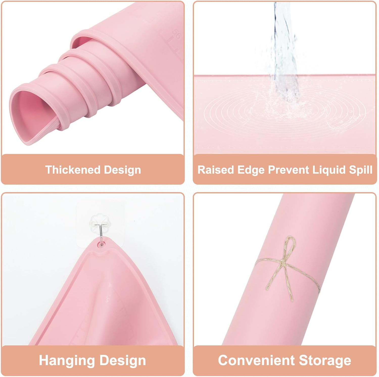 uxcell Silicone Pastry Mat, 31.5" x 23.6" Silicone Baking Mat with Measurements, Non-Stick Dough Rolling Mat for Making Pastry Cookies Bread Pizza Pink