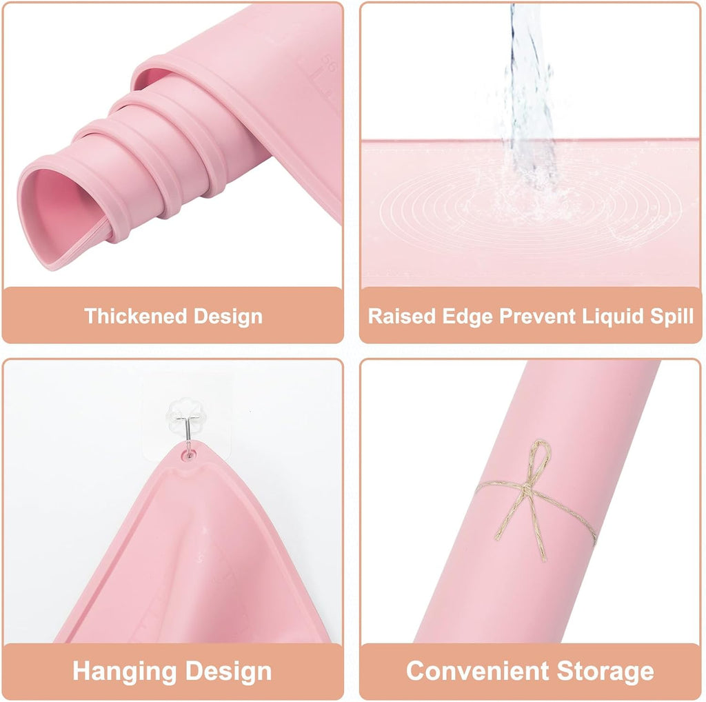 uxcell Silicone Pastry Mat, 27.5" x 19.7" Silicone Baking Mat with Measurements, Non-Stick Dough Rolling Mat for Making Pastry Cookies Bread Pizza Pink