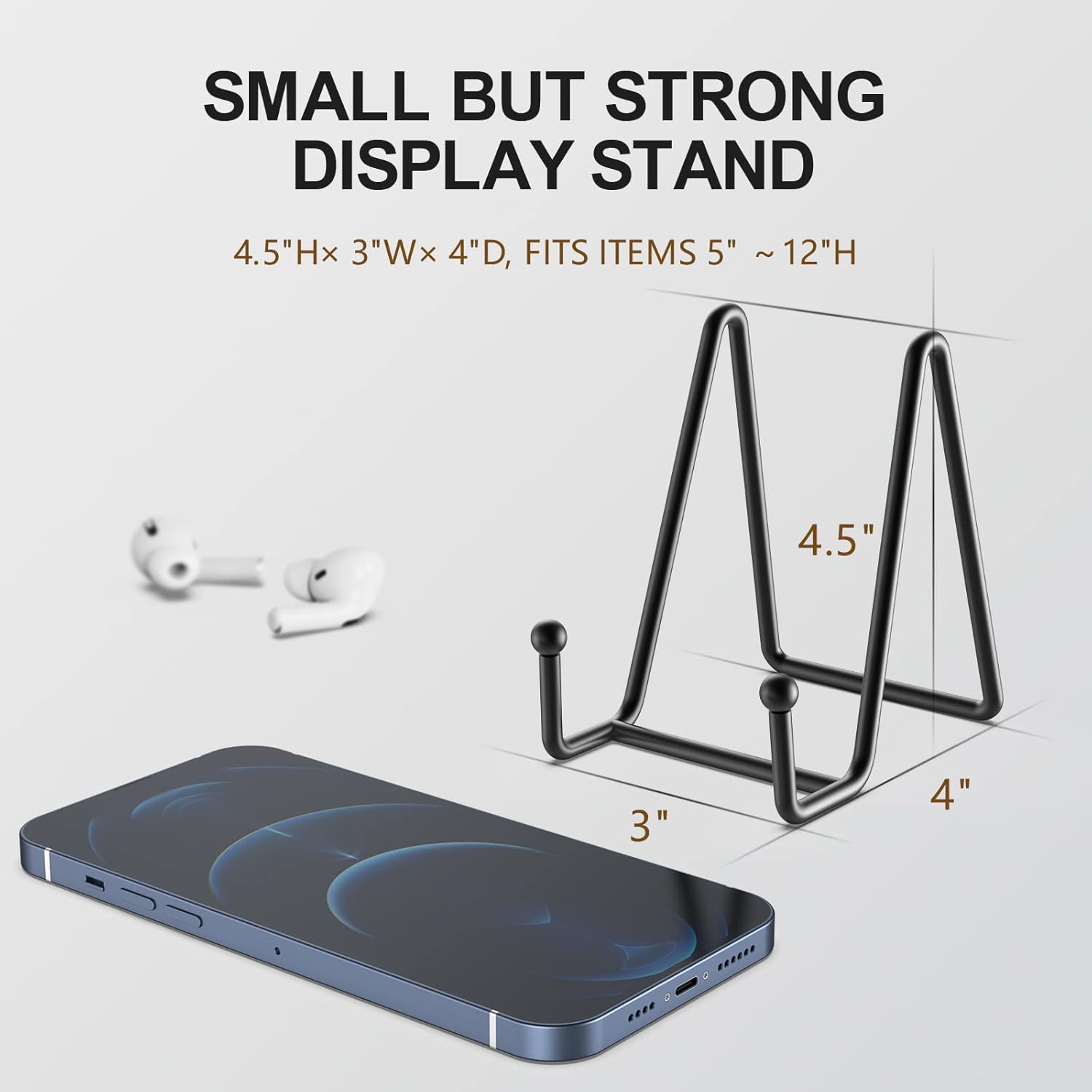 HONGYUTAI 3 Pack 4.5 Inch Plate Stands for Display Picture Stand - 4.5 Inch Vinyl Table Top Display, Metal Frame Holders Decorative Plate for Book , Picture, Photo and Platter, Tabletop Art, Black