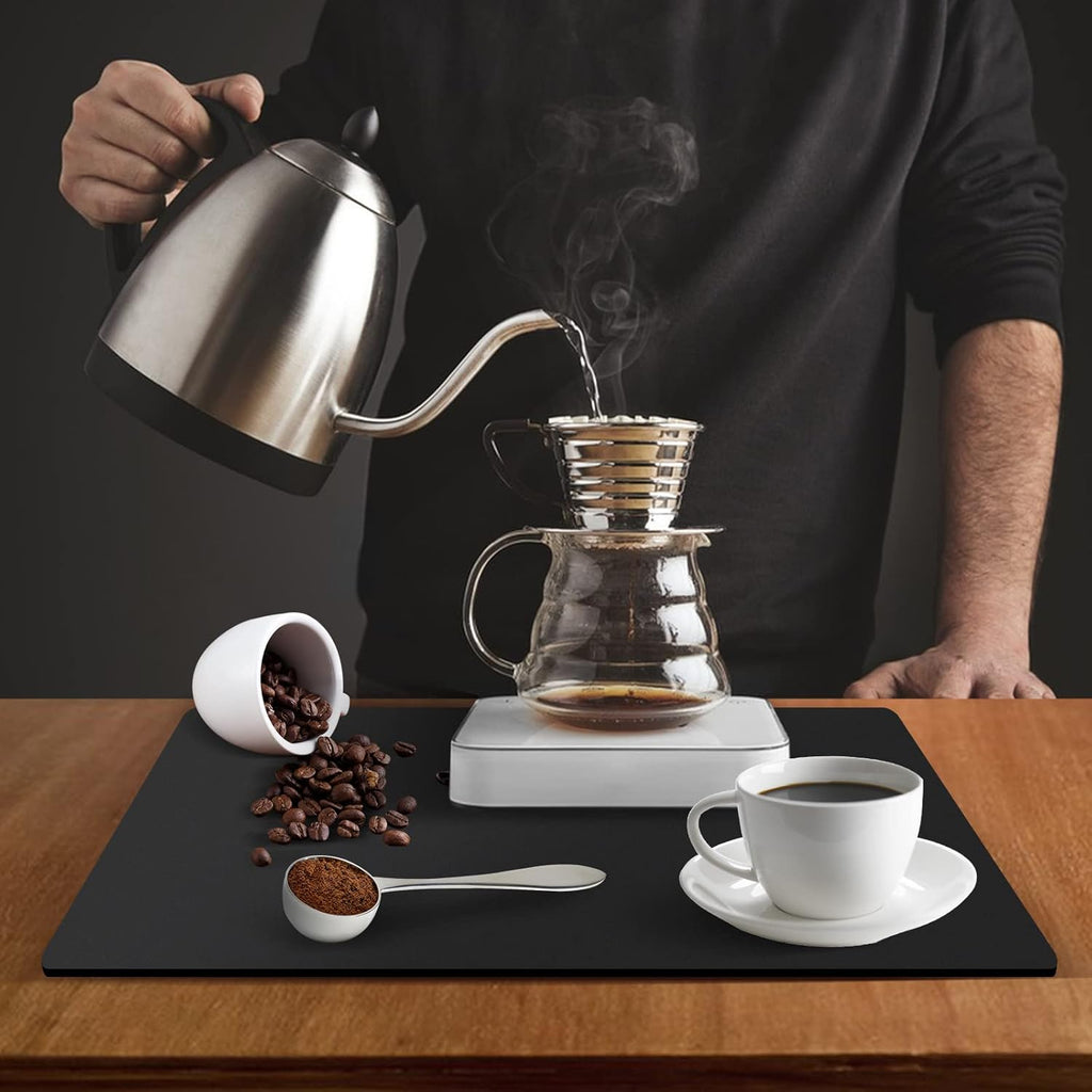 ZLR Coffee Mat - 12" x 16" Small Kitchen Hide Stain Absorbent Dish Drying Mat for Countertop - Easy to Clean Coffee Bar Mat for Espresso Machine and Spill Protection - Black