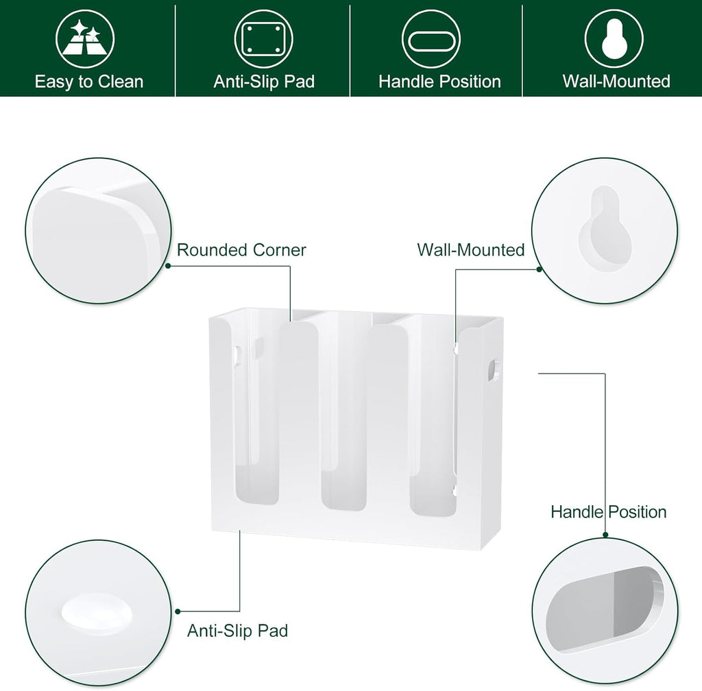 Disposable Coffee Cup Dispenser with Handles, Countertop or Wall Mount Hot/Cold Drink Cup and Lid Holder - Bathroom/Kitchen/Office Acrylic Cup Lid Storage Organizer (3 Compartments, White)