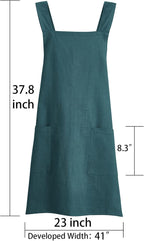 Soft Cotton Linen Apron for Women - Non-tie Cross Back Apron with Pockets, Great for Florist and Kitchen