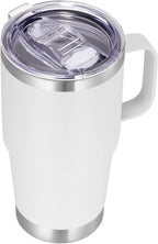 VEGOND 20 oz Tumbler with Handle Lid and Straw, Stainless Steel Insulated Travel Coffee Mug Spill Proof Double Wall Metal Tumbler Cup Keeps Drink Hot and Cold, White 1 Pack