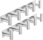 VAEHOLD Silvery Hat and Coat Wall Mount Rack - 5 Hooks for Robes, Bags, Keys, and Towels - Bathroom Towel Hanger Organizer (2 Pack)