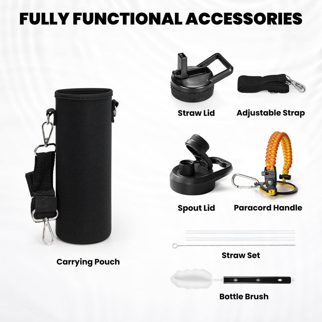 Insulated Water Bottle 20 oz, Triple Wall Vacuum Stainless Steel (Cold for 48 Hrs), Leak Proof & Non-BPA, Kids Water Bottle Jug for School with Straw Spout Lids, Ombre Orange