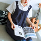 NEWGEM Japanese Linen Cross Back Cooking Aprons for Women Men with Pockets Cute for Baking Kitchen