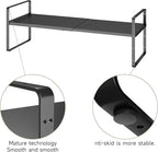 16.5~27.1" Expandable Shelf Organizer, 1Pack 8.1" Wide Stackable Cabinet Shelf Organizers, Black Metal Sturdy Kitchen Counter Storage for Countertop, Adjustable Height Spice Rack
