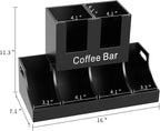 Coffee Station Organizer, Wooden Coffee Bar Organizer for Countertop, Condiment and Cup Storage Organizer, Bar Accessories for Kitchen, Office, Home, Black