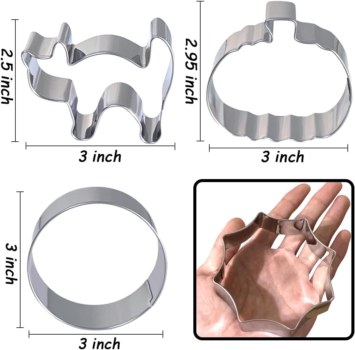 Halloween Cookie Cutters Large 7Pcs, Bat Pumpkin Magic Hat Cat Cookie Cutter, Sturdy Easy to Clean & Demold Pancake Dough Molds for Halloween Baking