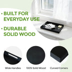 S310 Black Wood Serving Tray with Handles, 17 Inch Wooden Tray for Ottoman, Breakfast, Lunch, Dinner, Decorative Rectangular Tray for Living Room, Kitchen Counter, Outdoor