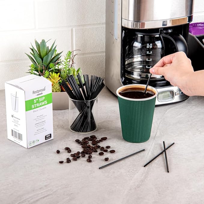Restaurantware Restpresso 5 Inch Cocktail Stirrers 500 Disposable Coffee Stirring Rods - Premium Odorless Black Plastic Stirrers For Coffee For Hot And Cold Drinks For Bars Or Offices