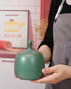 Retro Kitchen Canisters Ceramic Food Storage Jar Roud Shape with Silicone Airtight Lid for Tea, Coffee, Nuts, Herb, Spice, Sugar (Green)