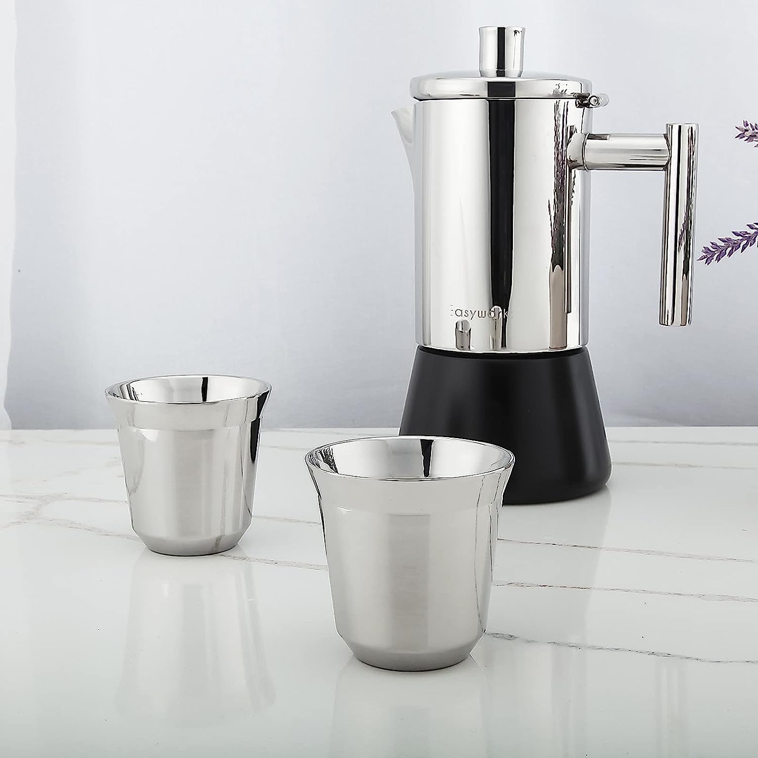 Easyworkz Stainless Steel Espresso Cup 2pcs Set Double Wall Insulated Metal Demitasse Cups 5 oz