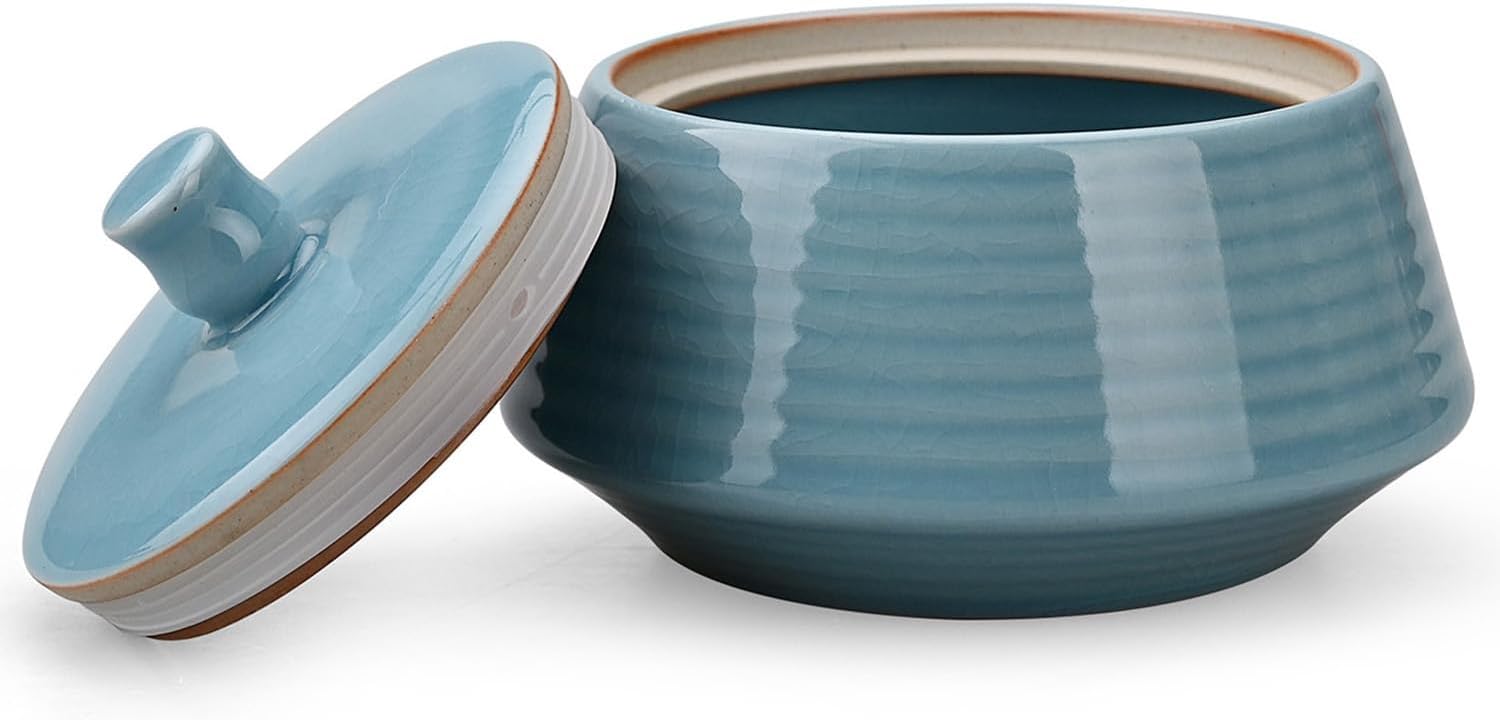 Retro Kitchen Ceramic Canister, 13.53 FL OZ (400 ML) Vintage Food Storage Jar for Tea, Coffee Beans, Herb, Candy, Spices, Nuts (Blue(ICE))