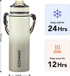 GOSWAG Insulated Sports Water Bottle, 24oz 2 Lids(with Straw/No Straw), Stainless Steel Water Bottles with Paracord Handle, Insulated Bottle with Double-Wall Vacuum Insulation