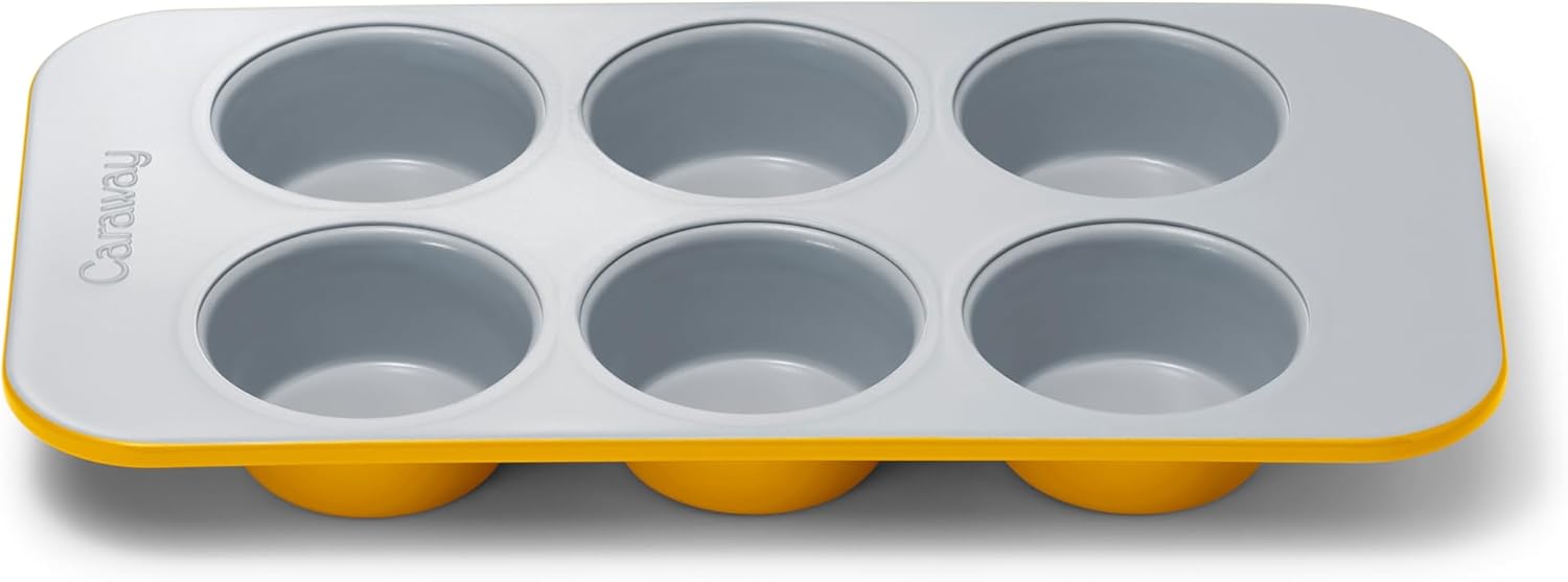 Caraway Nonstick Ceramic 6 Cup Muffin Pan – Non-Toxic, PTFE & PFOA Free – Oven Safe – Aluminized Steel Core – Small Muffin Pan for Baking Cupcakes, Muffins & More - Marigold