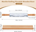 Marble Rolling Pin - 18.9" Marble Rolling Pins for Baking, Pastry, Pizza Dough & More - Polished Non-Stick Surface, Long Dough Roller with Wooden Handles & Base