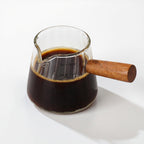 Espresso Cups 6oz/180ml Measuring Cups Glass Espresso Shot Cups Ribbed Espresso Shot Glass with Wooden Handle,Coffee Bar Accessories Milk Frothing Pitcher
