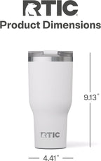 RTIC 40oz Essential Tumbler with Lid, Insulated, Stainless Steel, Metal, Double Wall Vacuum-Insulation, Ceramic Lined, Travel Cup for Iced Coffee, Tea, Hot and Cold Drink, White