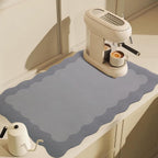 Scalloped Coffee Bar Mat for Countertop, Cute Dish Drying Mats for Kitchen Counter, Diatomite Absorbent Mat for Coffee Station, Kitchen Aesthetic Decor (12"x19", Grey)