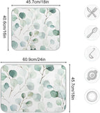 Sage Green Leaves Dish Drying Mat for Kitchen Counter Watercolor Branch Plant Drying Mat 18 x 24 Inch with High Absorbent Reversible Microfiber Dish Drying Pad Drainer Mat for Coffee Bar