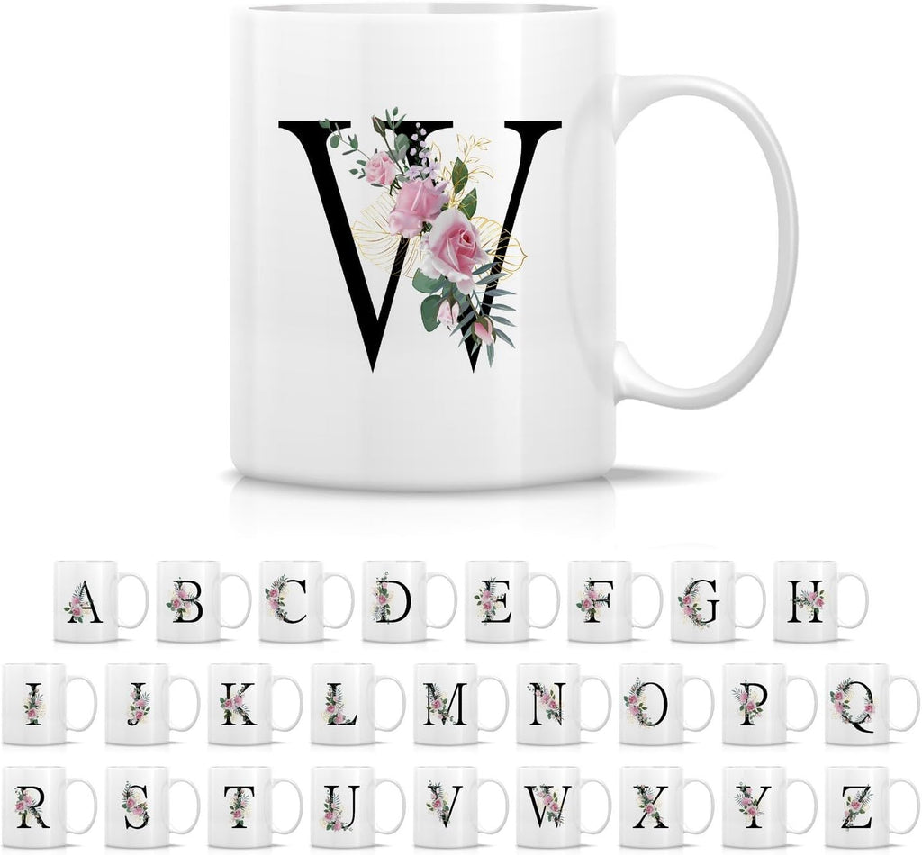 Retreez Initial A-Z Floral Botanical Bouquet Alphabet Monogrammed Monogram Mug 11 Oz Ceramic Tea Coffee Mugs - Appreciation Thank You Wedding Birthday Gifts for her friend coworker sister - W Initial