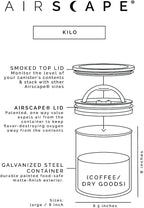 AirScape Planetary Design Kilo Coffee Storage Canister - US Patented Inner Plunger Lid Removes Excess Oxygen - DON'T buy airtight, BUY AIR-LESS - Holds 2.2 lbs Coffee Beans - (Matte Black)