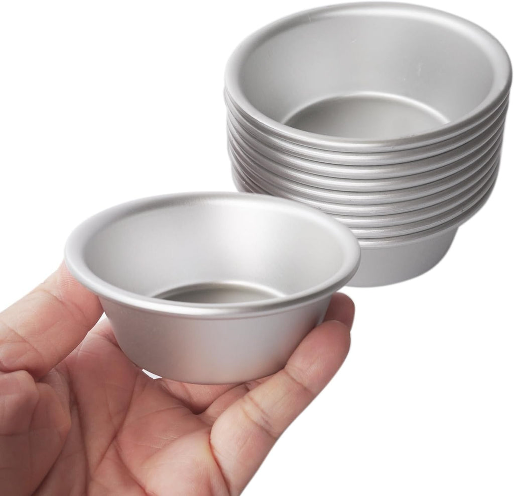 Aluminum Alloy Tart Pan, 3 Inch Cute Flan Mold, 10 Pieces Egg Tart Molds for Baking Pastel de Nata, Pie, Tartlet, Popover - Silver Tin