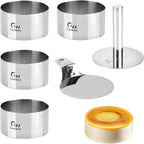 Guowall 4 pack Seamless Mousse Cake Ring set Stainless Steel 4 inch Round Food Mold Dessert Cutter for Baking (Includes 1 Lifter, 1 Pusher and 4 Rings)