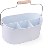 Alpha Living Home Farmhouse 4-Section Galvanized Utensil Caddy - Versatile Organizer for Kitchen, Party & Outdoor Events Rustic Silverware Holder, Cutlery Organizer, Picnic (White)