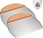 Kichwit 2 Pack 304 Stainless Steel Grill Scrapers with Wood Handle, Dough Scraper, Cake & Pizza Cutter, Multi-Purpose Scraper Tool for Kitchen