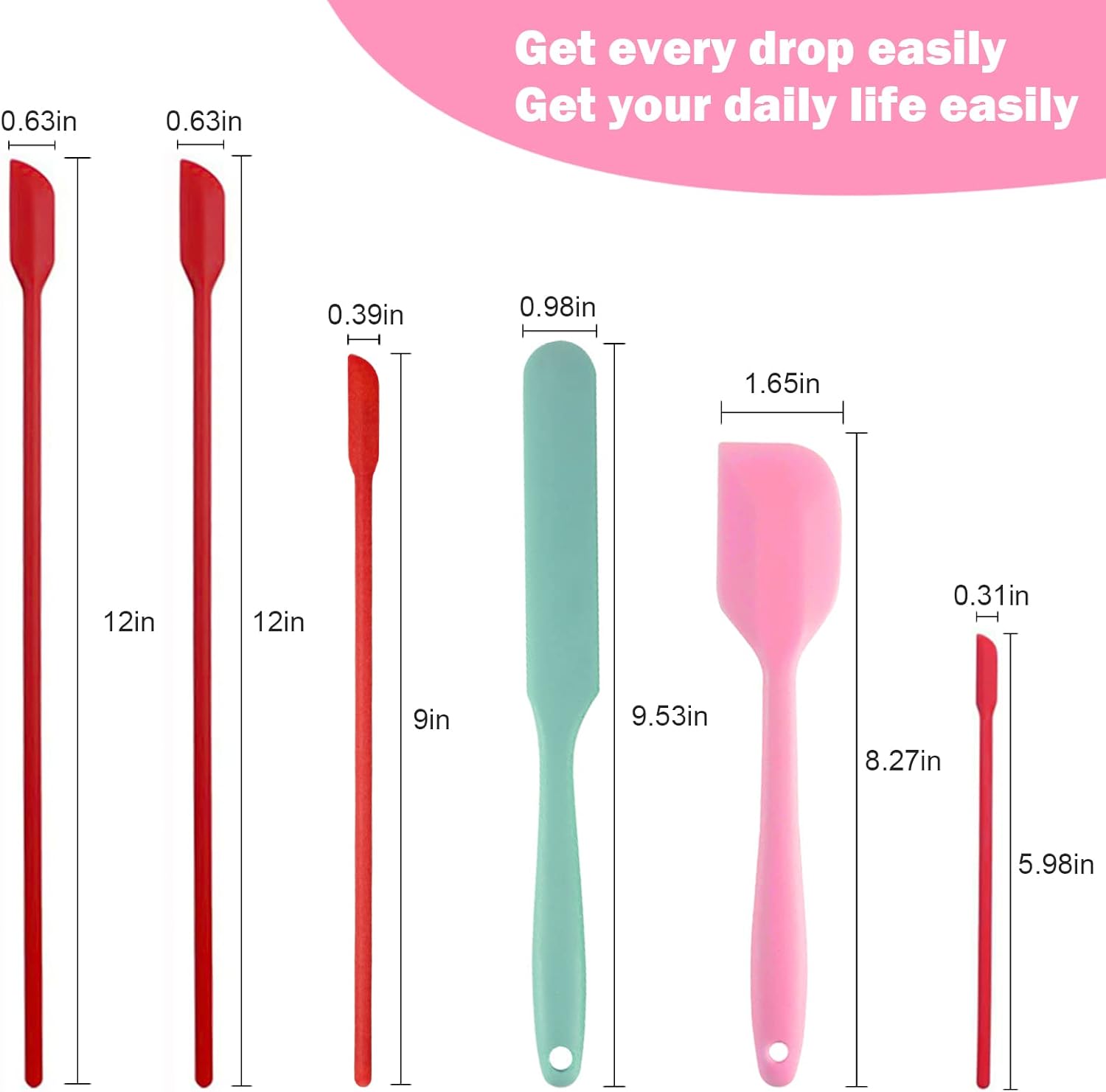 Mini Silicone Spatula Set 6 PCS Food Grade Small Jar Spatula with Long Handle Makeup Spatula Tool Heat Resistant Kitchen Utensils for Baking Cooking Mixing Tiny Scraper